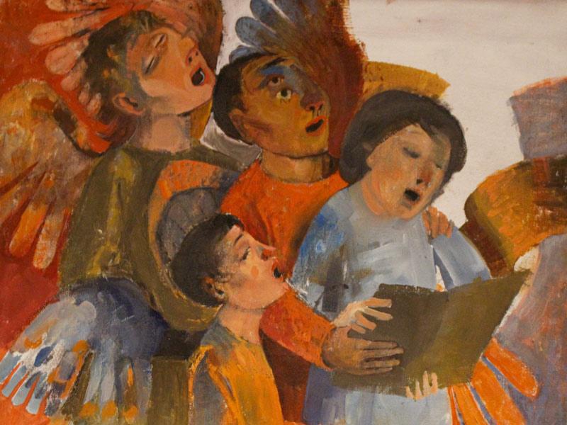 Gli angeli cantori, dettaglio di un noto dipinto del pittore Arcabas (1926-2018)