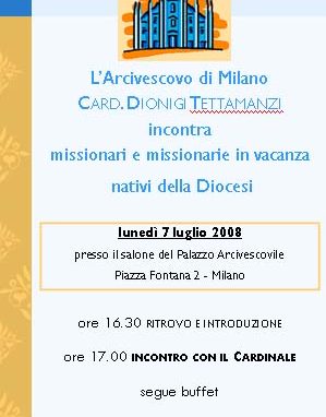 Incontro del cardinale Tettamanzi con i missionari e le missionarie della diocesi di Milano
