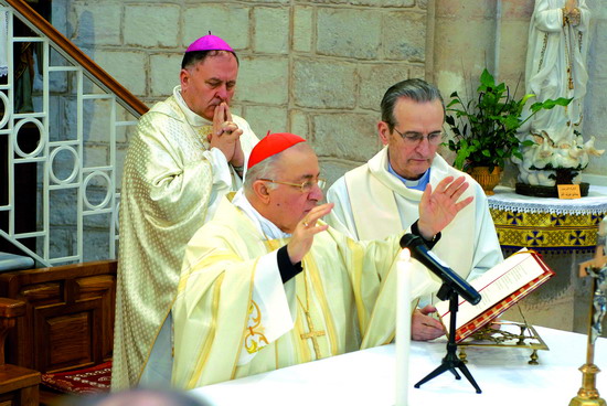 Mons. Mellera, alla sinistra del cardinale Tettamanzi, durante il Pellegrinaggio diocesano in Terra Santa nel 2007.
(foto e copyright Enrico  Mascheroni)