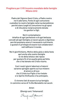 Family, preghiera donata da Tettamanzi
