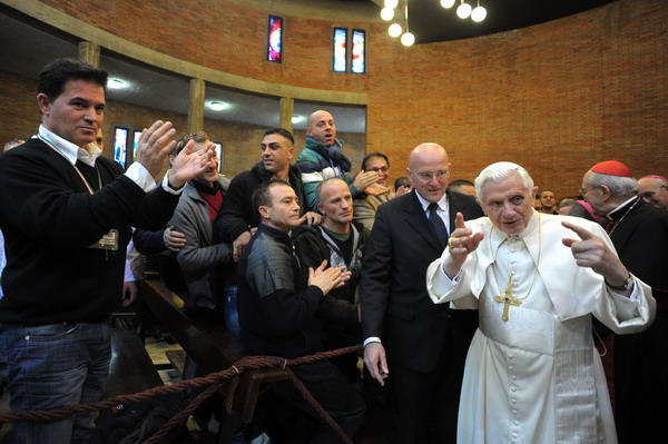 Rome 18-12-2011
Pope Benedict XVI during his visit to Rome's  Rebibbia prison