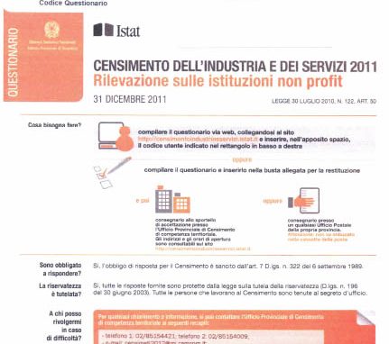 Questionario Istat: rilevazione sulle istituzioni non profit