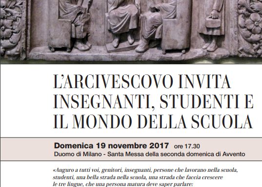 Il 19 novembre l'Arcivescovo invita in Duomo insegnanti, studenti e il mondo della scuola