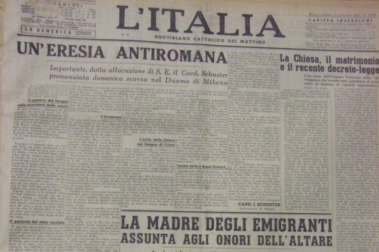 La prima pagina de «L'Italia» con l'omelia del cardinale Schuster
