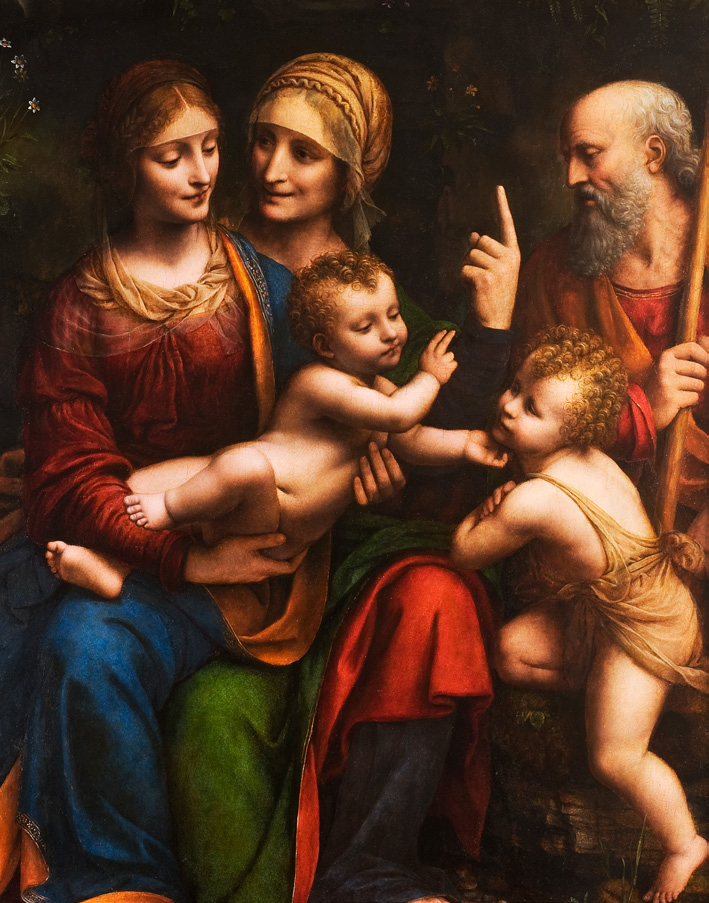 Sacra Famiglia con sant'Anna e san Giovanni, 1520-1530, dipinto di Bernardino Luini (1480-1532), tempera e olio su tavola, 118x92 centimetri. Milano, Pinacoteca Ambrosiana. Logo del corso