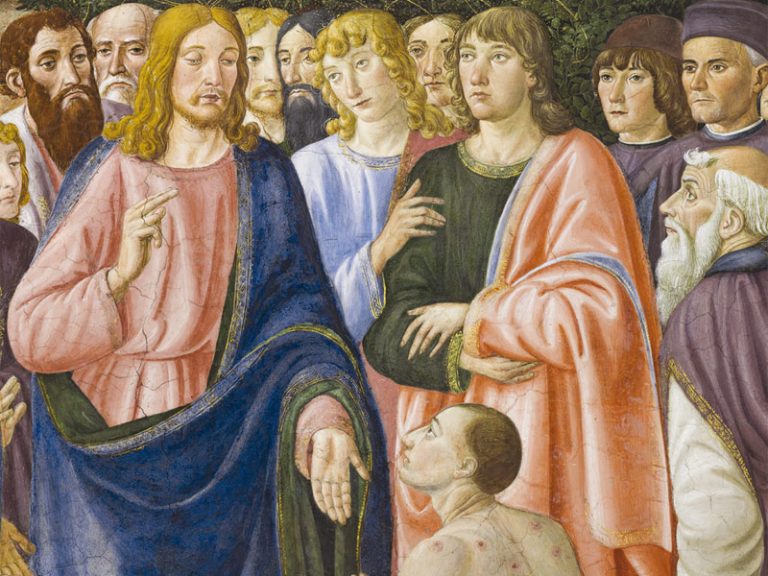 Immagine della cartolina. Cosimo Rosselli, Discorso della montagna e guarigione del lebbroso [particolare], Cappella Sistina, Città del Vaticano Foto © Governatorato dello S.C.V. - Direzione dei Musei