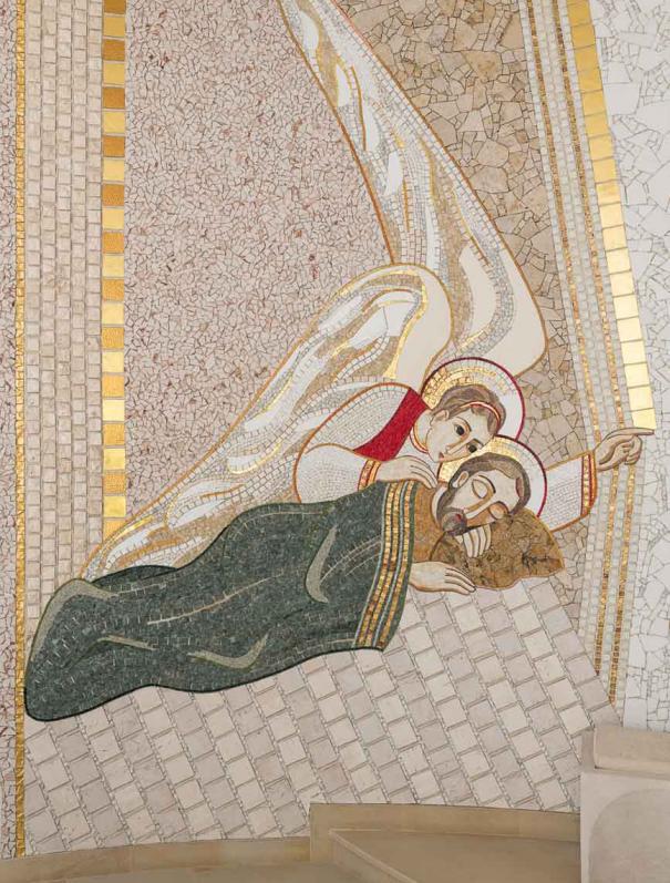 L'angelo e San Giuseppe in un mosaico di Ivan Rupnik