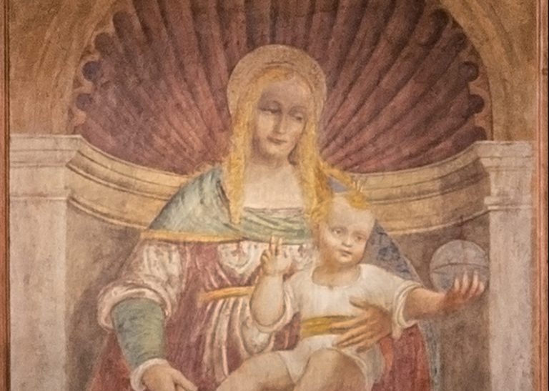 Immagine dell’affresco della Madonna della Scoladrera, venerata nella Prepositurale di Melzo