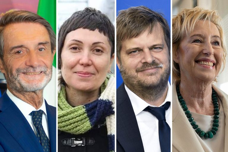 I candidati alla Presidenza regionale: da sinistra, Attilio Fontana, Mara Ghidorzi, Pierfrancesco Majorino e Letizia Moratti