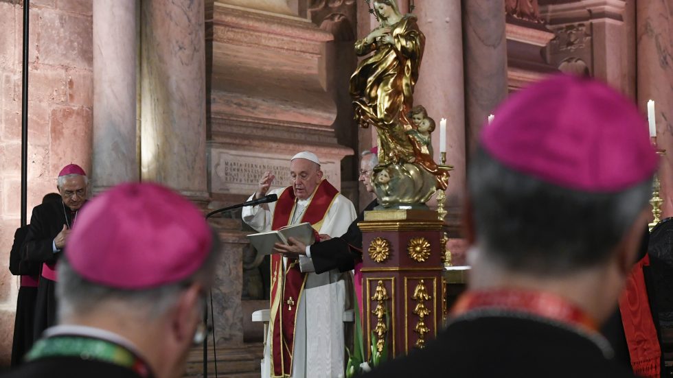 Papa Francesco durante il suo intervento (foto Vatican Media / Sir)
