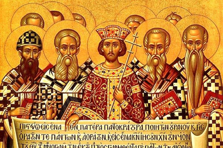 Icona che raffigura Costantino fra i Padri del Concilio di Nicea