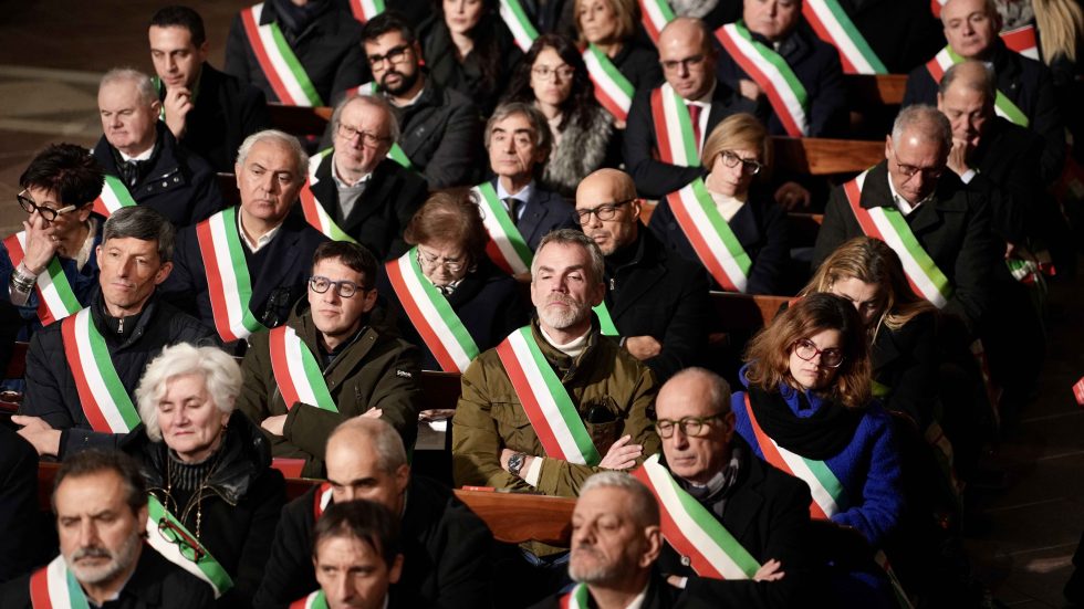 Sindaci in Sant'Ambrogio durante l'ultimo Discorso alla Città (Agenzia Fotogramma)