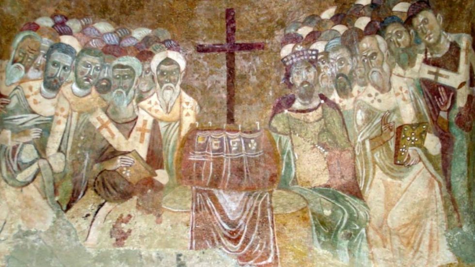 Affresco bizantino raffigurante il primo Concilio di Nicea. Chiesa di San Nicola, Myra (oggi Demre, Turchia)