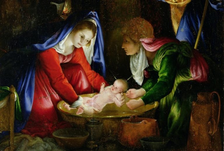 Particolare della "Natività" di Lorenzo Lotto (1525), Pinacoteca Nazionale, Siena