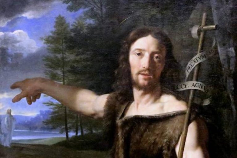 Una parte del «San Giovanni Battista che indica Gesù» di Philippe de Champaigne, dipinto nel 1657, oggi al Museo di Grenoble