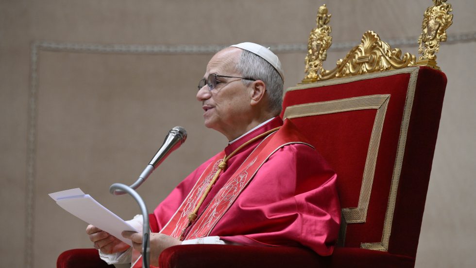 Leone XIV durante il discorso (foto Vatican Media / Sir)